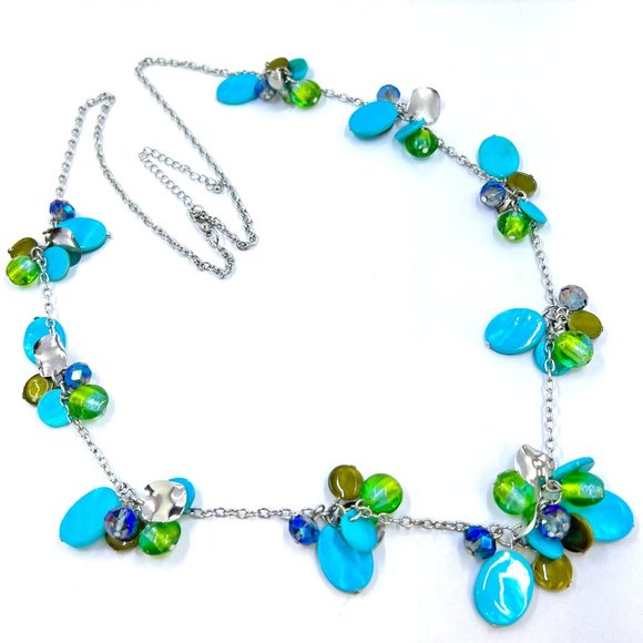 Lane Bryant Jewelry - NWT - Lane Bryant - Turquoise & Green Dyed Shell Silver Tone 36” Necklace